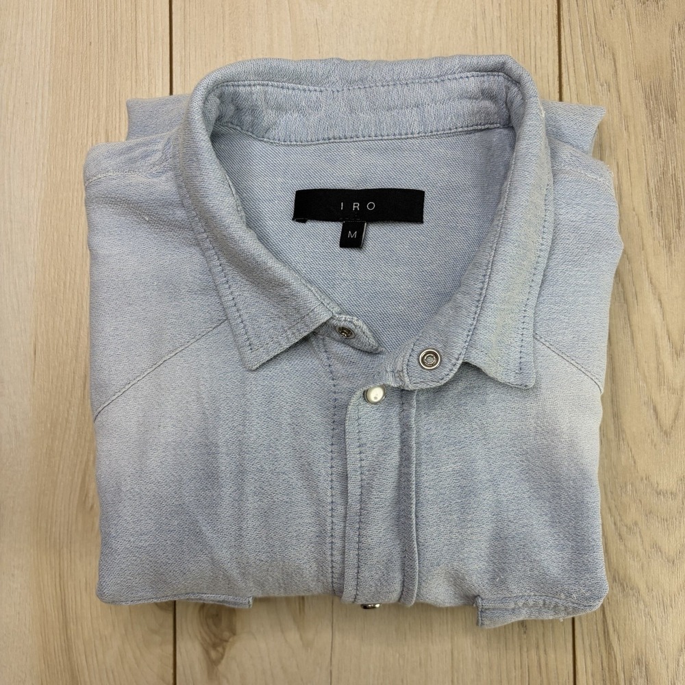 IRO Western Faded Denim Pearl Snap Shirt Mens Size Medium Blue Cotton
